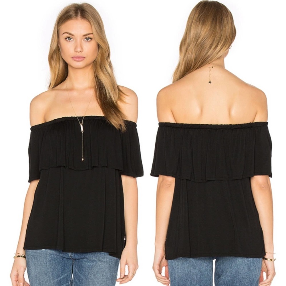 NWT Anthropologie NYTT Yan Off the Shoulder Ruffle Top Black